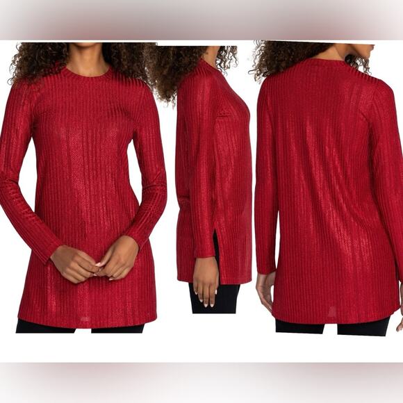 JOHNNY WAS Jade Jenna Metallic Tunic Red Party Holiday Relaxed Size XS NEW - Picture 1 of 10